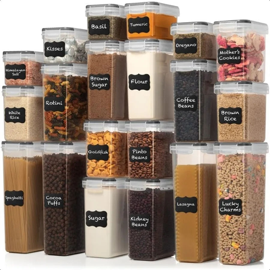 PLIES DE PLUMA BLANCA 40 PCS Contenedores herméticos de almacenamiento de alimentos con tapas Sin BPA Plástico duradero A prueba de fugas Harina Cereal de azúcar Con