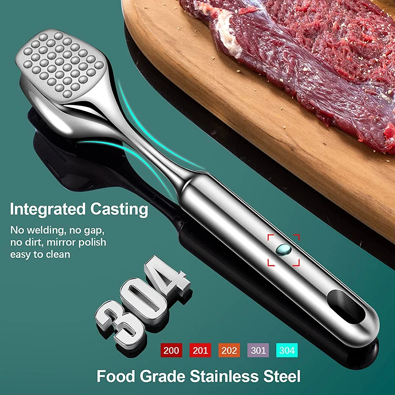304 Stainless Steel Meat Tenderizer Hammer Mallet, Heavy-Duty Chicken Meat Pounder with Non-Slip Grip Handle - Kitchen Tools