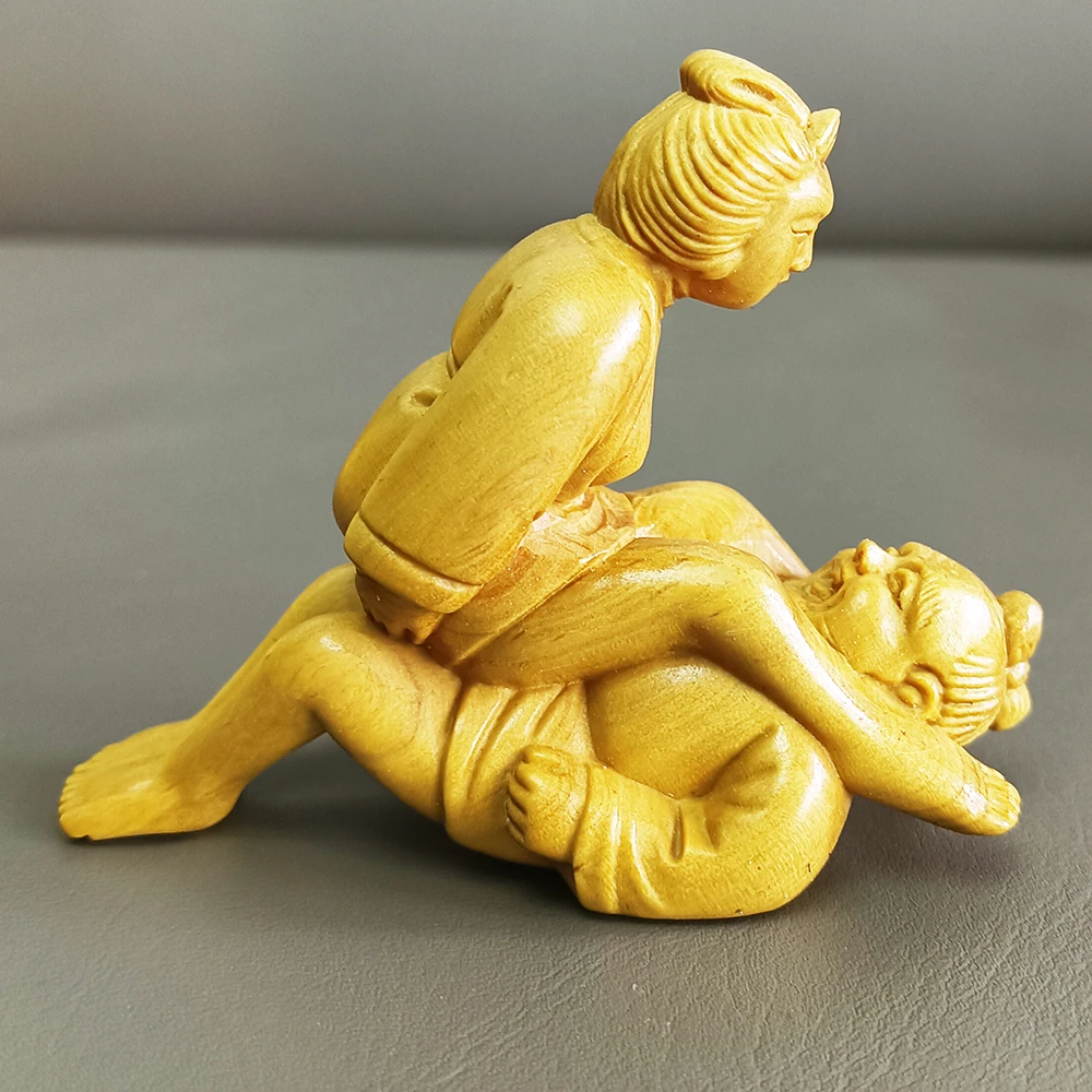 RS417- 7.5 CM Couple In Love Boxwood Sculpture Happy Man and Woman Figurine Decoration Craft Gift Miniatur Ornaments