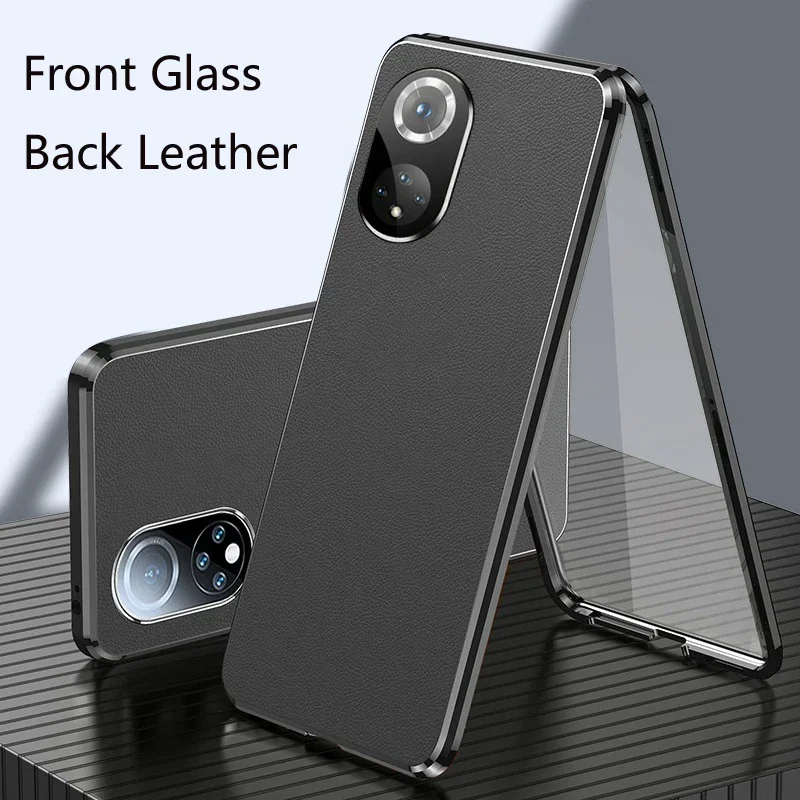 

Leather Phone Case Shell for Honor 50 90 Smart 90 Lite 70 Pro Plus Lock Buckle Double Sided Tempered Glass Lens Protection Cover