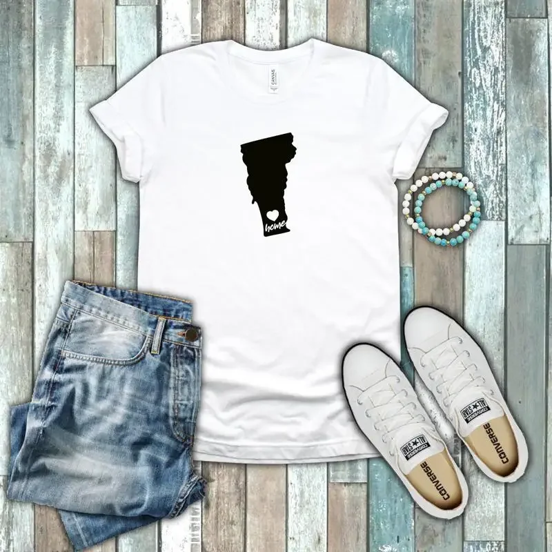 Vermont Green Mountain State Home Pride Silhouette 100 Cotton White T shirt