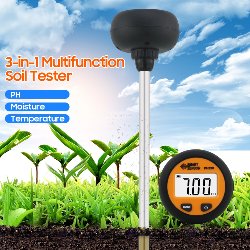 Digital Backlight Soil Tester 3 in 1 PH/ Moisture/ Temperature Multifunction Portable Soil PH Test Probe Temp Humidity Meter