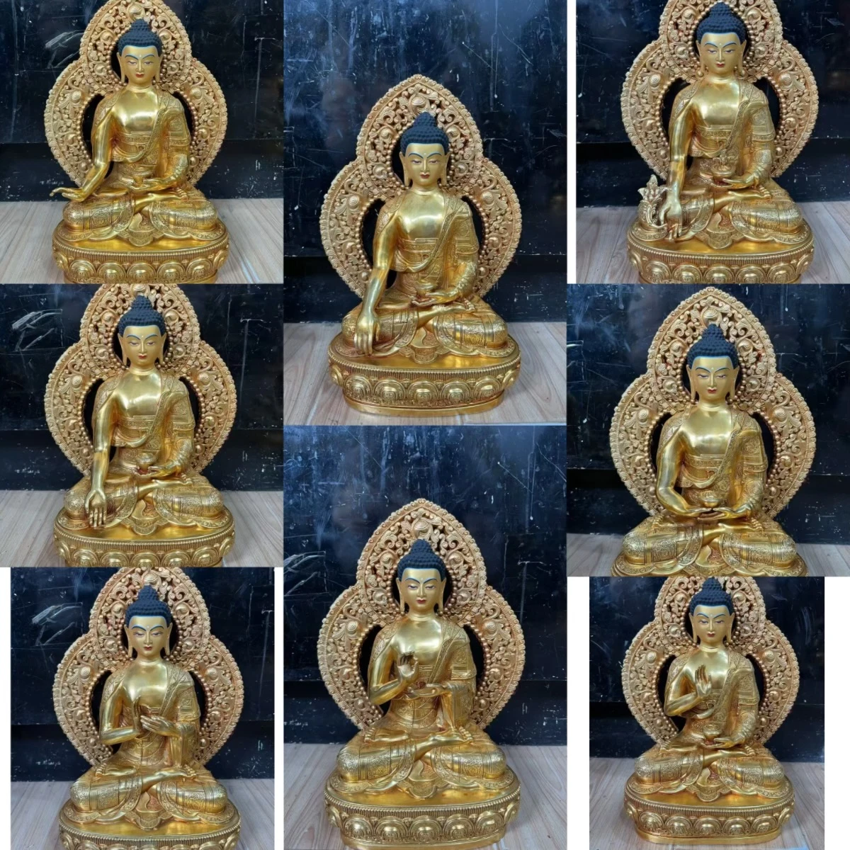 A set 8PCS Rare Buddha statues Eight Buddhas of pharmacists The 8 Medicine Buddhas Senior temple Buddhist Master monk