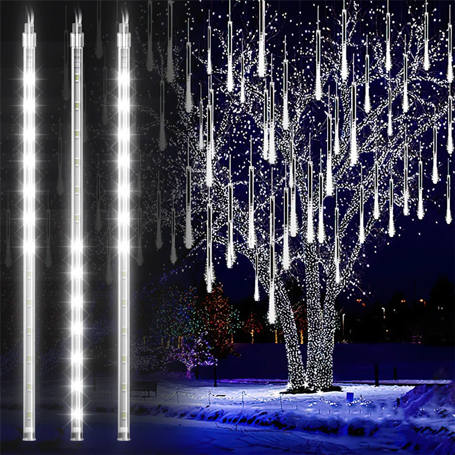 Guirxiété Lumineuse Décorative pour Noël, Nouvel An, Extérieur, Douche de Météores, Lumières Dégradées, ix, Jardin, Vacances, 30cm, 50cm, 2024