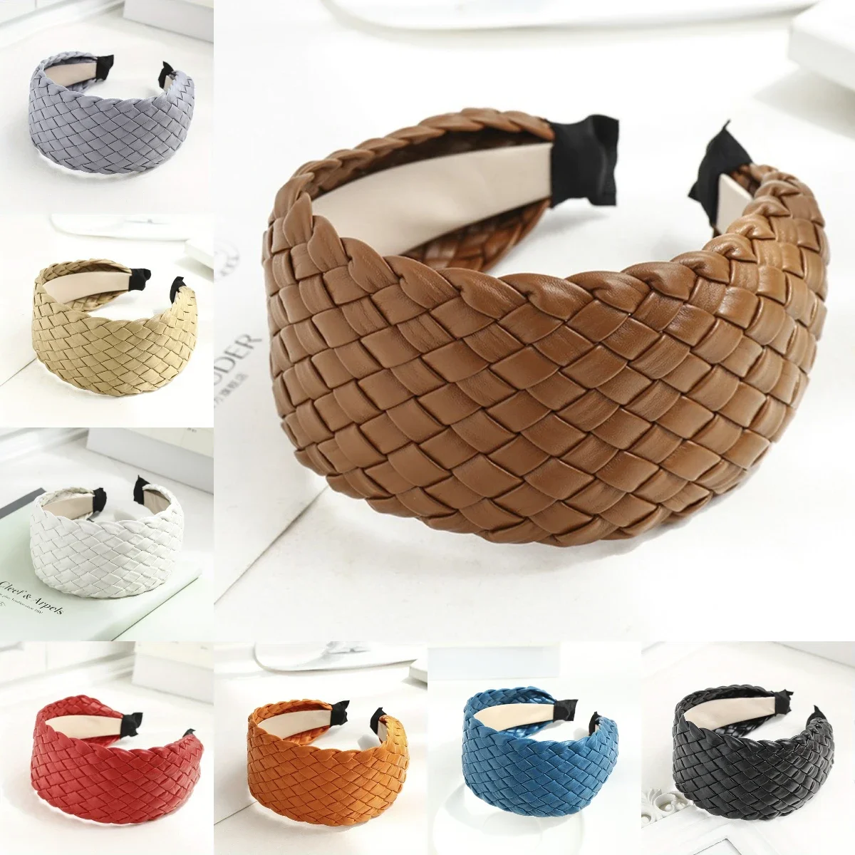 

Weave Artificial Leather Wide Side Headband New Fashion Women Hairband PU Braided Hair Hoop Adult Non Slip Hair Accessories