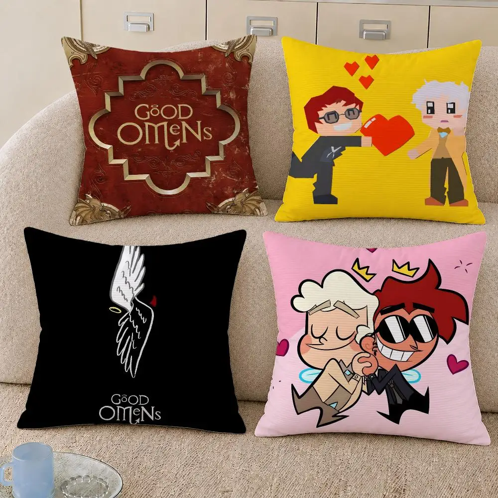 TV Good Omens Aziraphale Crowley Cushion Cover Decorative Pillowcase Soft Short Plush Cozy Durable Sofa Home Decor Items Gift