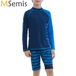 Kids Boys Quick-Dry 3 Piece Rash Guard Swimming Bathing Suit Long Sleeve Swim Tops with Hat Elastic Waistband Trunks Swimsuit