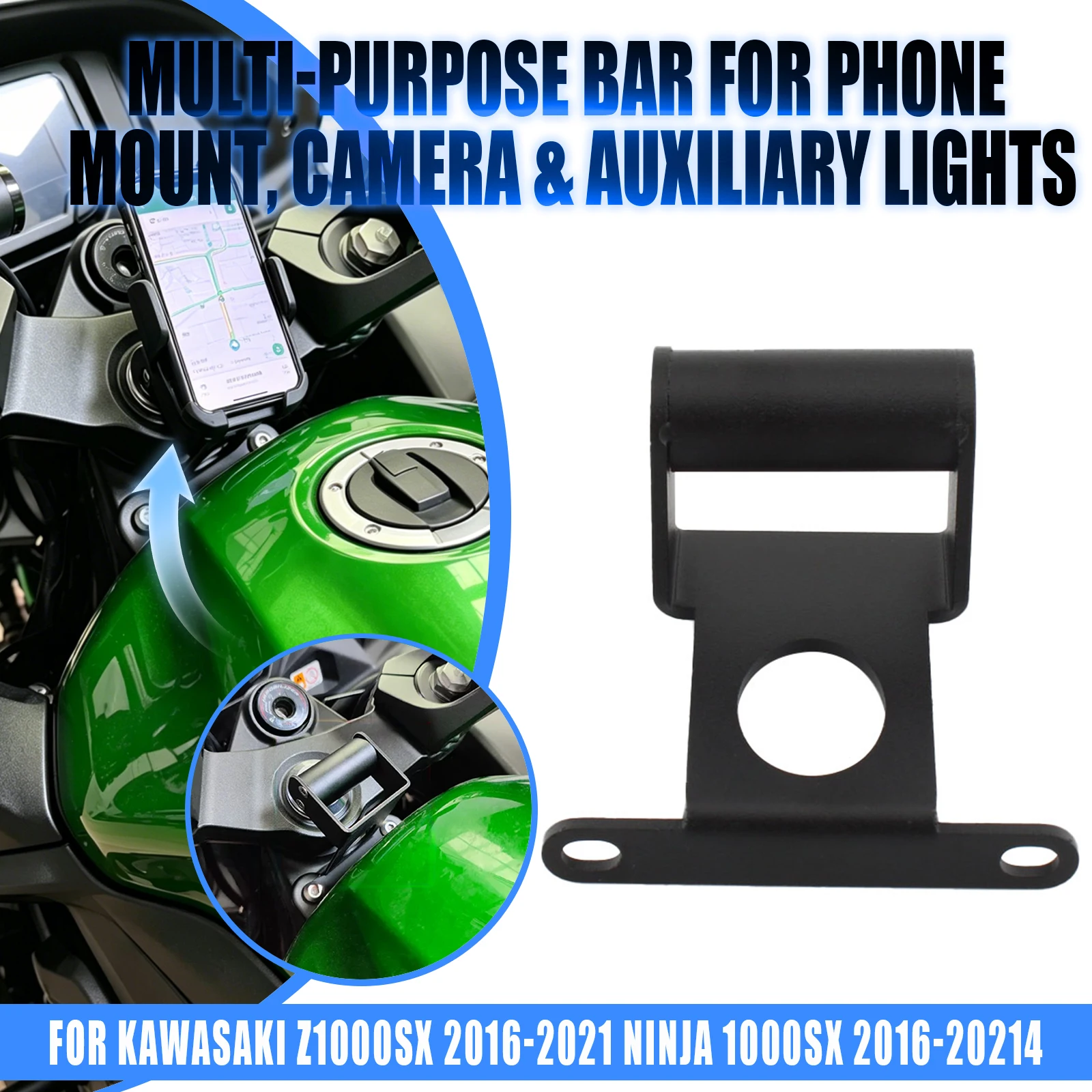 Motorcycle GPS Navigation Phone Holder Tank Mount Bracket Iron Black For Kawasaki Z1000SX Ninja 1000SX 2016-2021