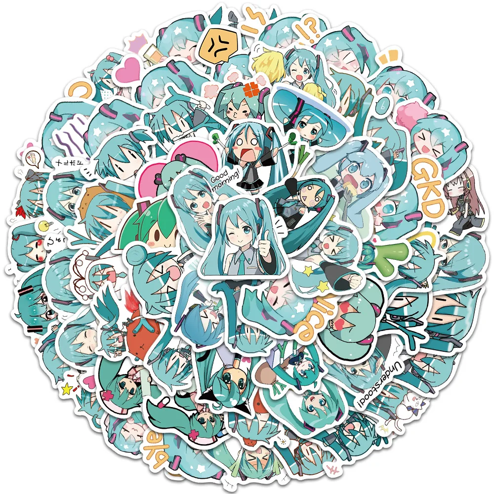 65PCS Hatsune Miku Cartoon Stickers Anime Miku Fufu Emoji Waterproof Stickers DIY Guitar Luggage Phone Notebook Decoration Gifts