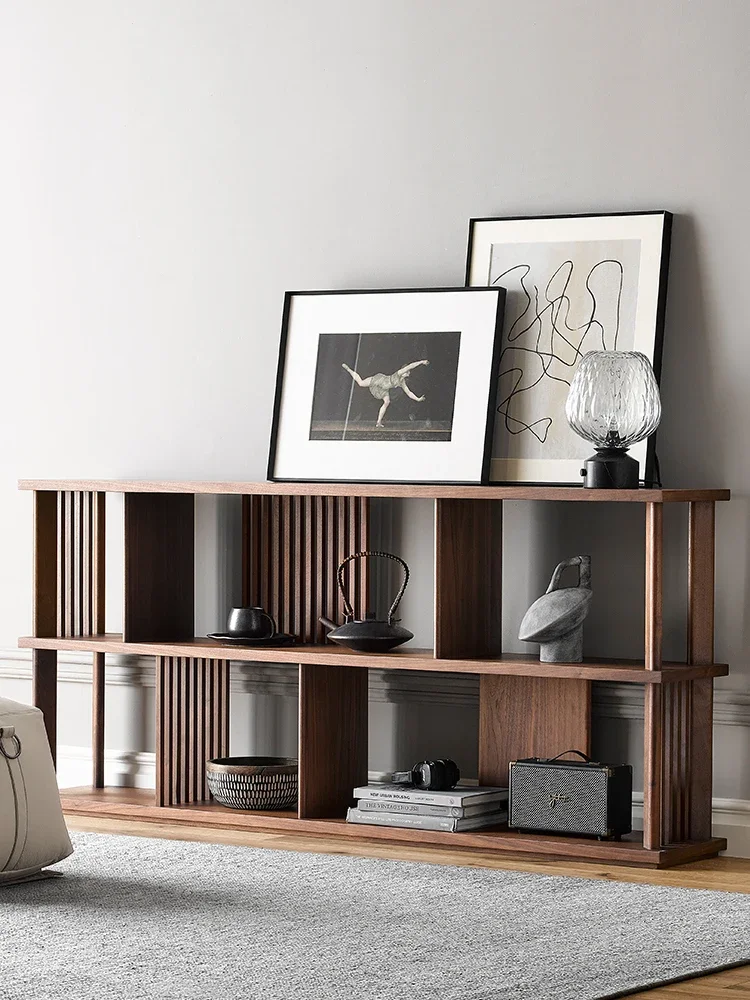 Black walnut solid wood bookshelf floor-to-ceiling wall study bookcase storage locker