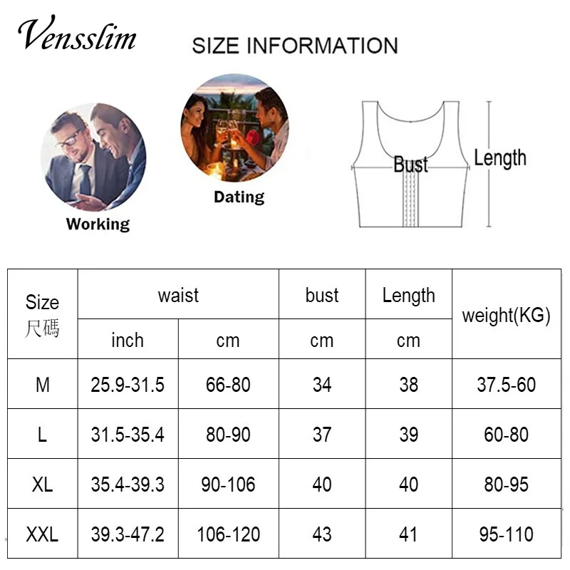 Vensslim Men Gynecomastia Compression Body Shaper Corset Chest Binder Slimming Vest Tops Shapewear Hooks Firm Push Up Undershirt