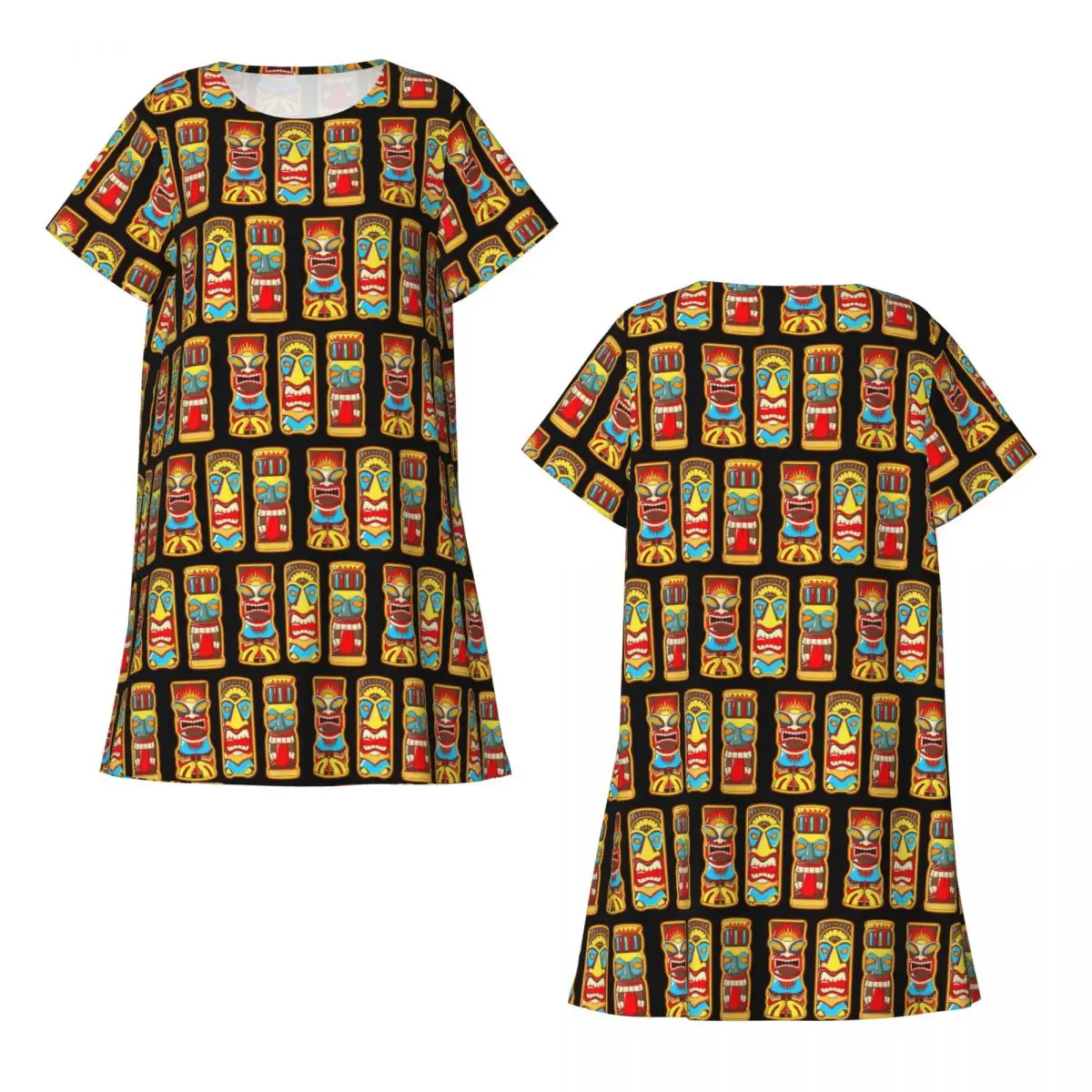 Tiki Gods Totems Idols Tropical Polynesian Short Sleeves Nightdress For Sleeping Women Short Sleeve Nightgowns Pajama Dress