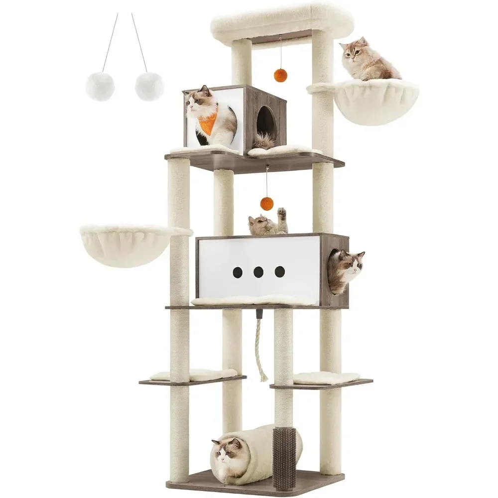 

Горячая распродажа: Дерево для кошек Feandrea, 197 см высотой, современный кошачий домик для крупных домашних кошек, многоуровневый кошачий комплекс с 2 пещерами и 2 гамаками