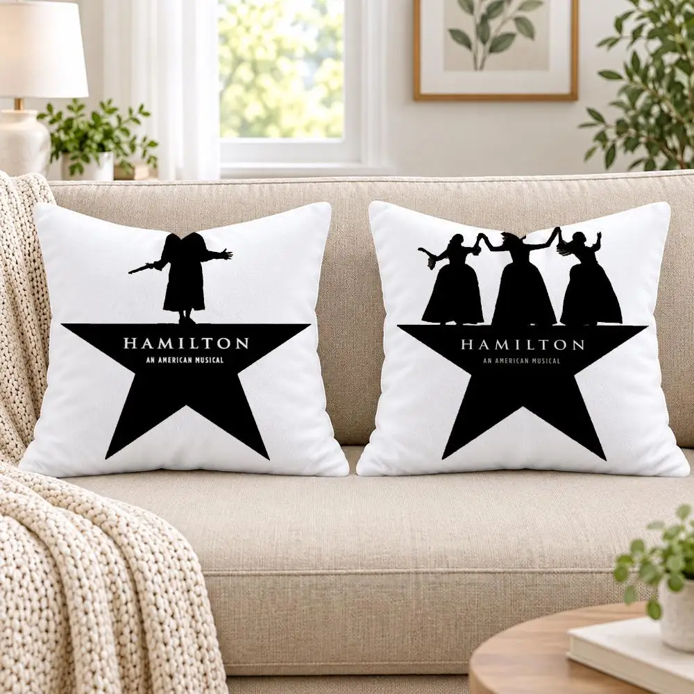 Hamilton-ES Musical Play Cushion Cover Short Plush Double-Sided Printing Sofa Bedroom Pillow Case Aesthetic Home Decor