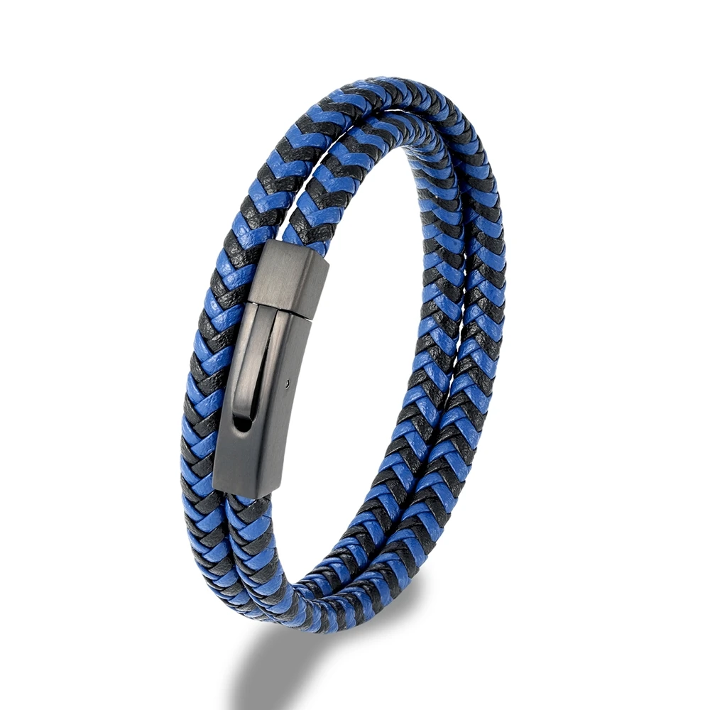 MKENDN-سوار من الجلد المضفر للرجال ، إكسسوارات بأزرار من الفولاذ المقاوم للصدأ ، مجوهرات منسوجة يدويًا ، أسود غير لامع بسيط ، نمط كلاسيكي ، هدايا