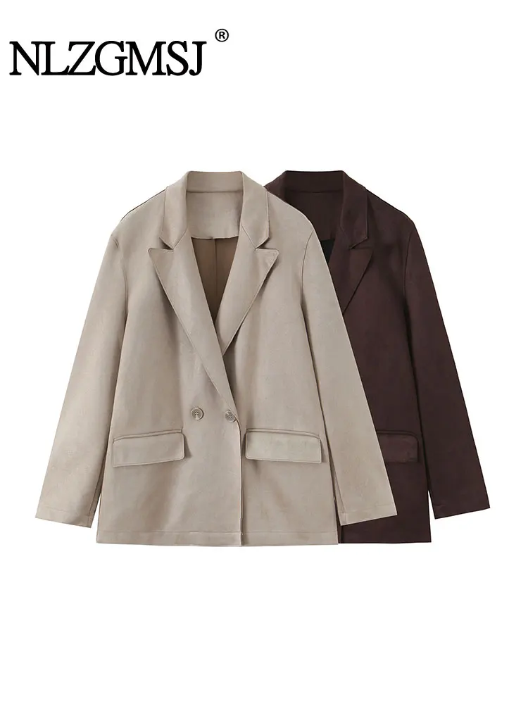 

NLZGMSJ Women's 2025 Autumn Winter Suede Effect Loose Fit Long-Sleeved Suit Jacket Fashion Two-Button Design New Arrival