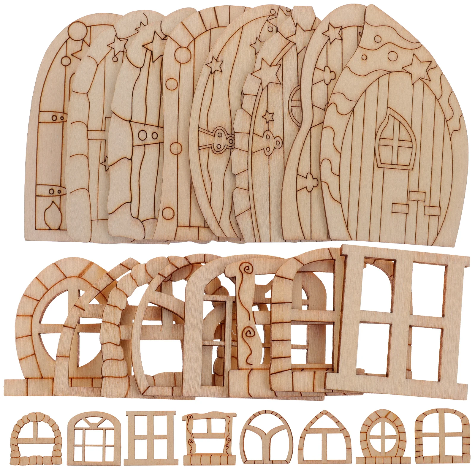

64Pcs Fairy Door Wooden Miniatures Unfinished DIY Craft Set Fairy House Accessories Micro Photo Decor Mini Door