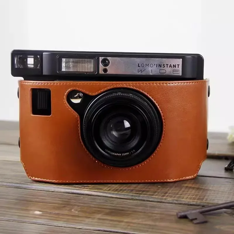 For Lomo Instant Wide/Glass Versions Camera PU Leather Bag Clear Soft Protective Case Cover Sheath Pouch  with Shoulder Strap