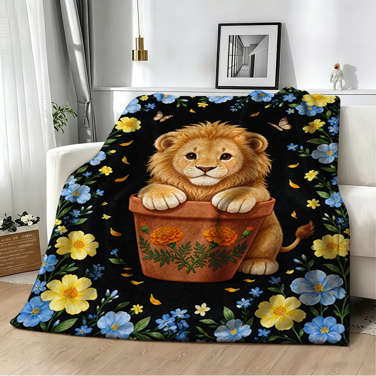 Koala Pot Orange Roses Night Flannel Blanket Warm Soft Halloween Christmas Decorative Couch Warm Cozy All-Season Gift