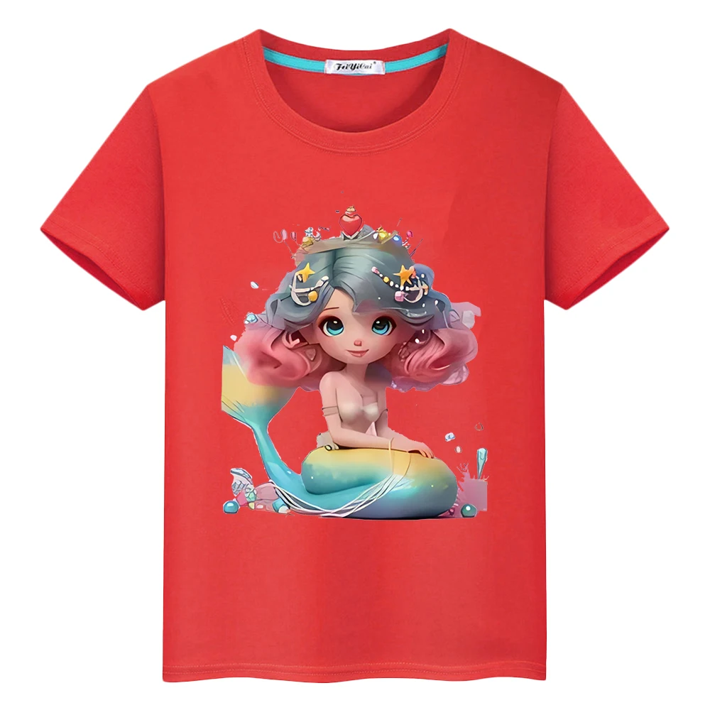 

Disney t shirt for kids boy 10years anime Tops Short y2k one piece Mermaid princess Kawaii 100%Cotton pride tshirt girls clothe