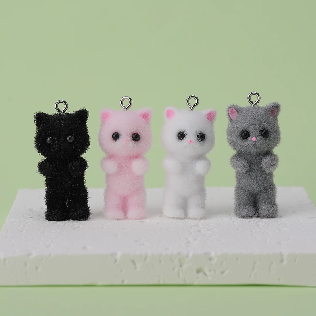 

30PCS 3D Fluffy Flocking resin Charms cute Animal Cat Pendant Charms for DIY Jewelry Keychain Necklace Earring Make Accessories