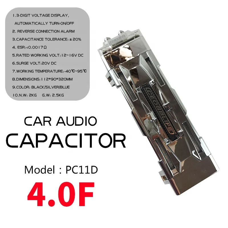 Professional Car Audio Capacitor Electrolytic Capacitor PC11D 4.0Farad Stabilize voltage and filter noise Car Audio Accessories
