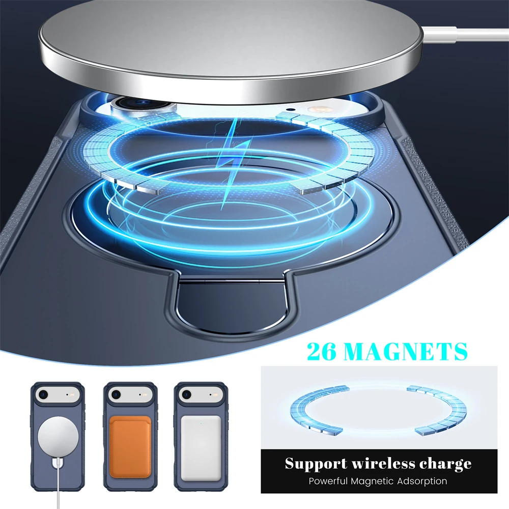 Hoge Kwaliteit Metalen Ring Stand Matte Magnetische Telefoon Case voor IPhone 17 Air 16 15 14 13 12 Pro Max Plus harde Zware Bescherming Cover