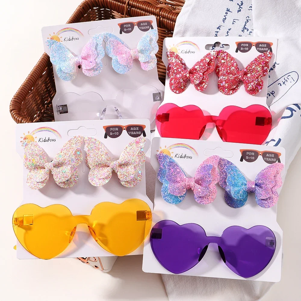 Gorgeous Glasses Set Sparkling Butterfly Hair Clip Hair Accessories Combination Fashion Wave Point Kids Hair Clip Love Glasses