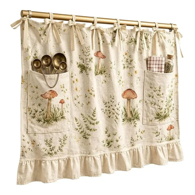 AWAH For Door Oven Skirt Curtain With Pockets, Heat-Resistant, Decorative Mushroom Pattern, 60X45 Cm Oven Skirt Curtain