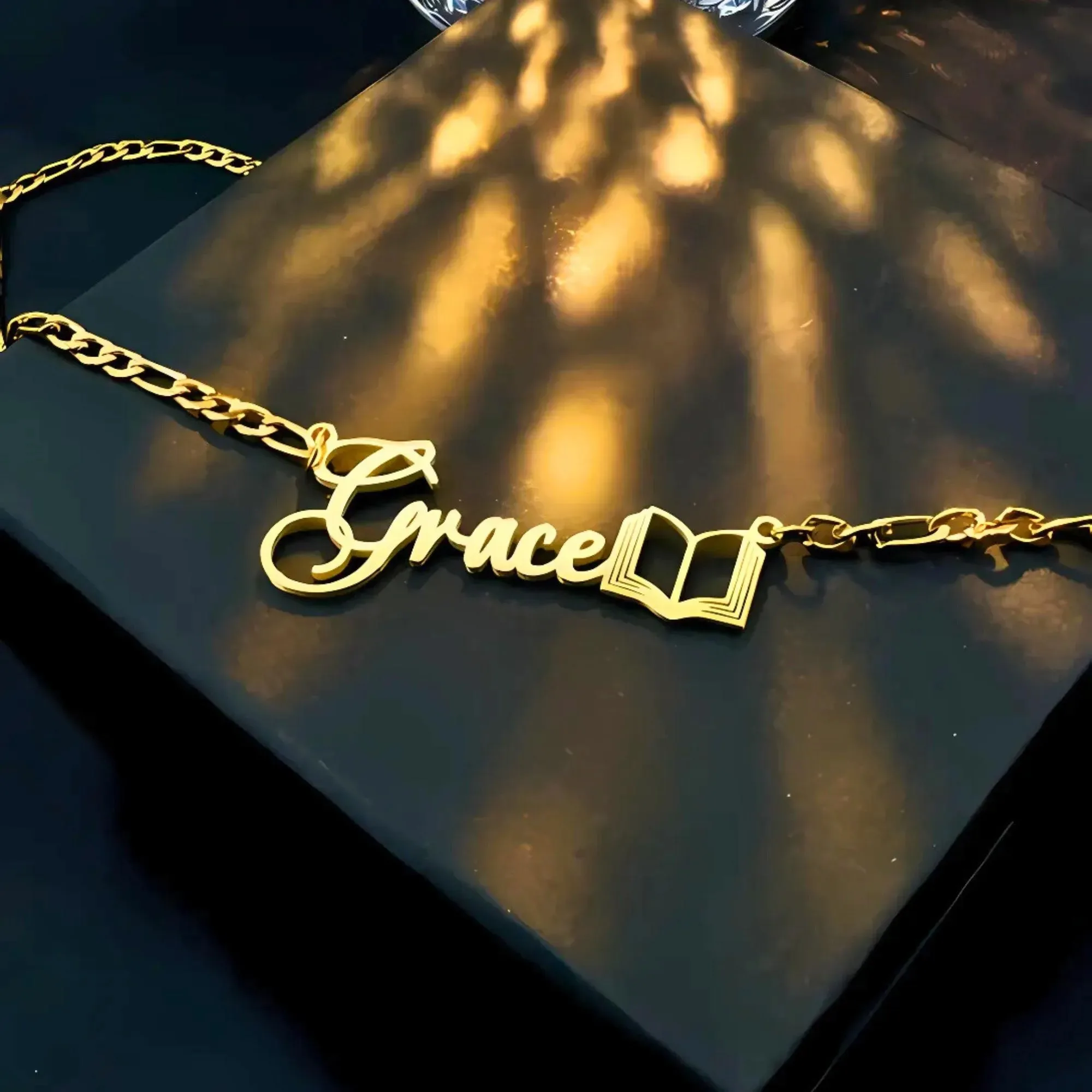 

Custom Book Necklace with Name 18K Gold Plated Personalized Jewelry Gift for Book Lovers Bibliophile Novel Pendant Writer Reader