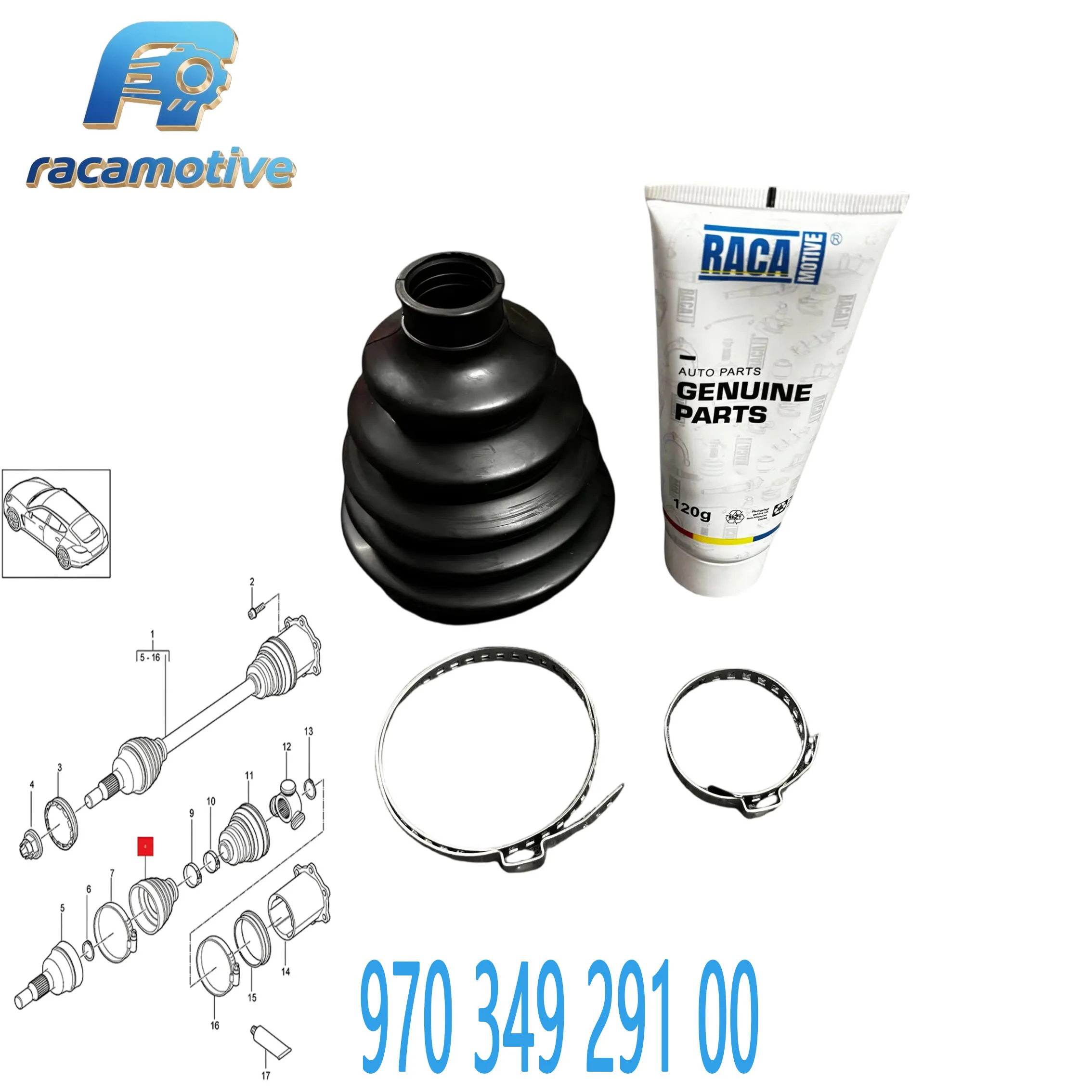 97034929100 fits Porsche Panamera (970) 2009-2017 front axle left/right half shaft dust cover assembly drive shaft cap exterior.