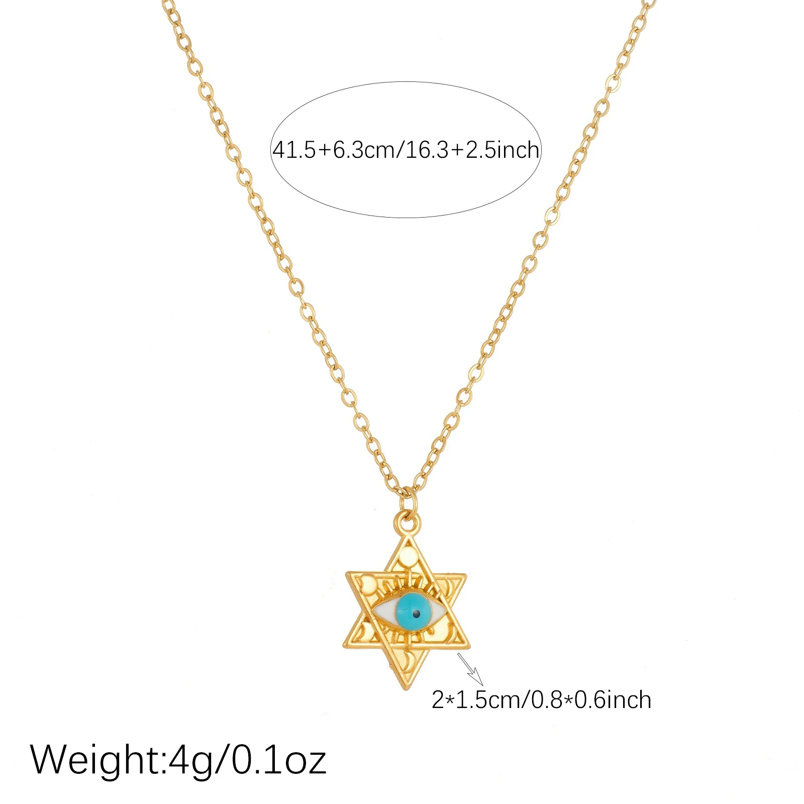 LAMENGLY 316L Stainless Steel Star of Evil Eye Necklace Gold Plated Charm Jewelry Trendy Lucky Protective Gift Partyfor Women