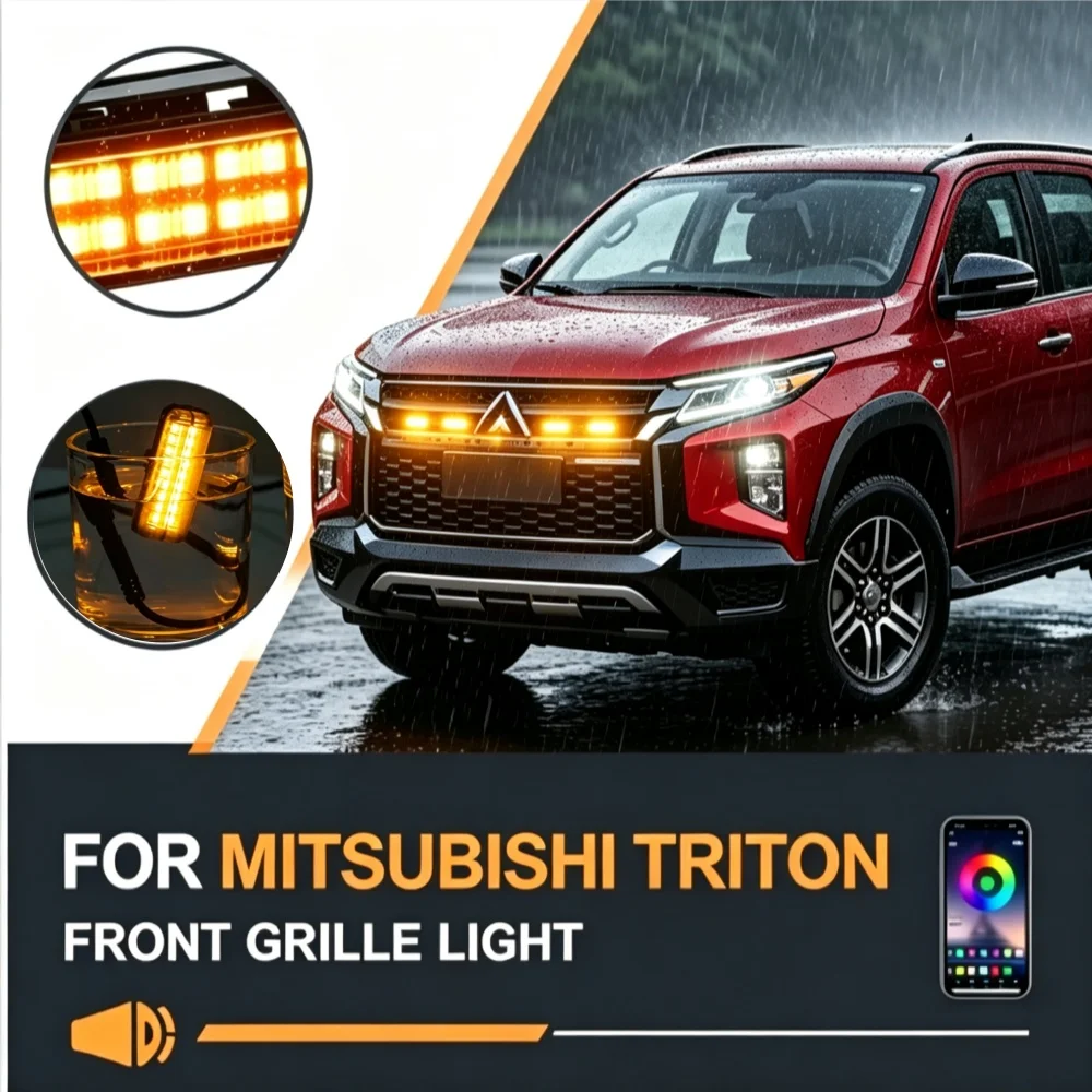 FOR Mitsubishi Triton Center Front Grille Small Amber Light Front Grille Lights Daytime Running Warning Light