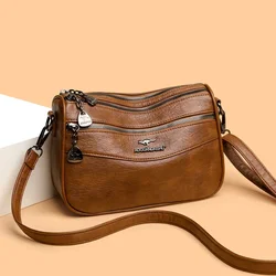 Women's Vintage Elegant HandBags Fashion Solid Color PU Leather Shoulder Bag Luxury Brand Multi Pockets Crossbody Bags for Daily