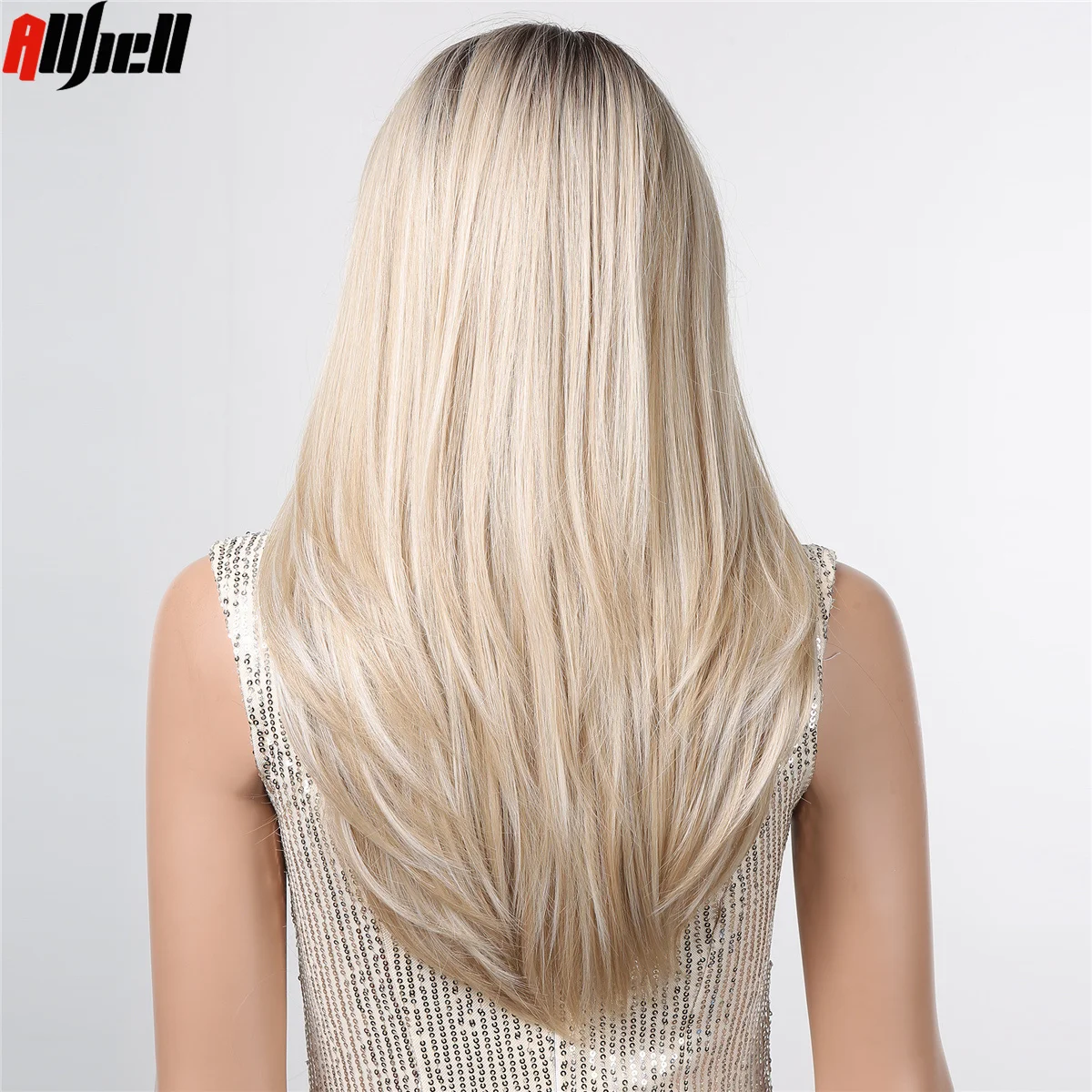 Long Mixed Blonde Lace Front Synthetic Wigs Ombre Brown Layered Straight Hair with Bangs for Black Women Daily Cosplay Lace Wig