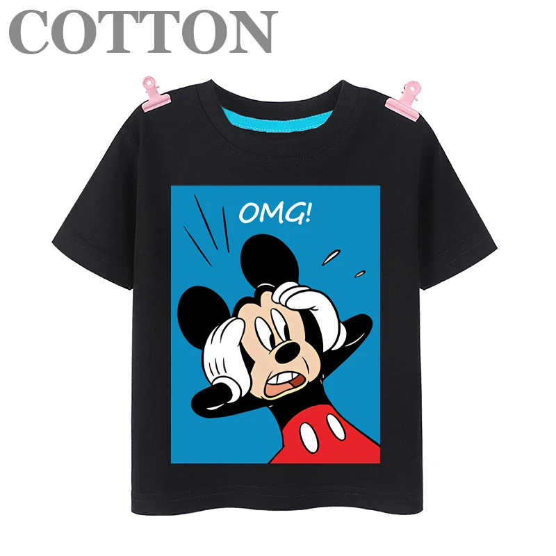 Blue background Mickey Mouse animation fashion cotton summer children cartoon T-shirt crew neck short sleeve Disney print