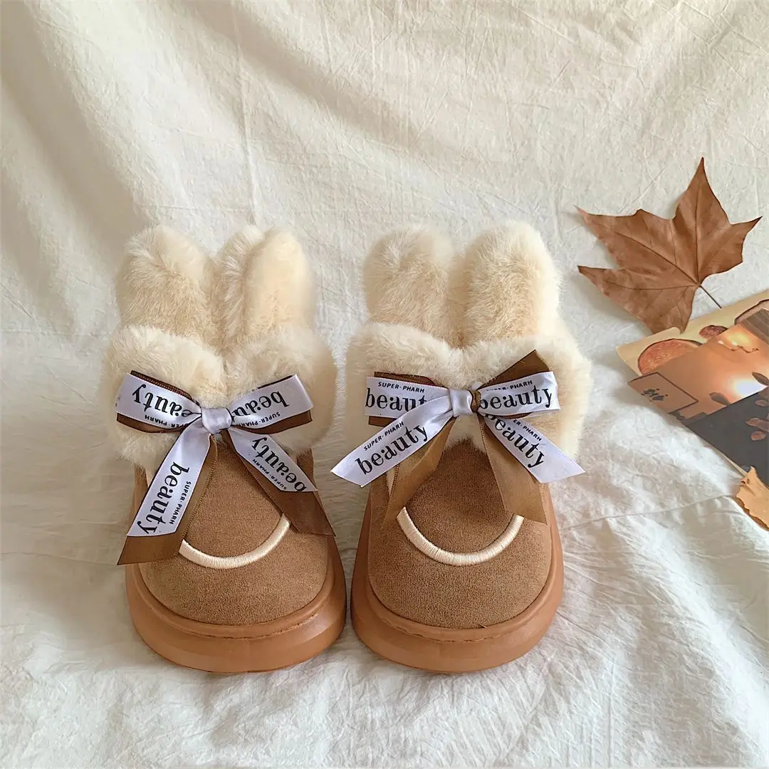 

2024 New Winter! Women's Cute Furry Snow Boots. Thick-Soled. Cotton Shoes. Velvet Lined and Thickened. with Heel Cover