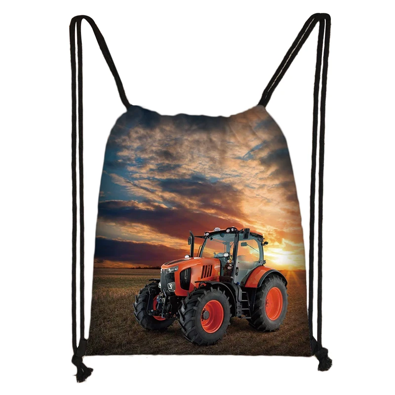 Play with Farm Tractor Print Backpack Teenager Boys Girls Rucksack Women Drawstring Bags for Travel Kids Book Bag Shoes Holder