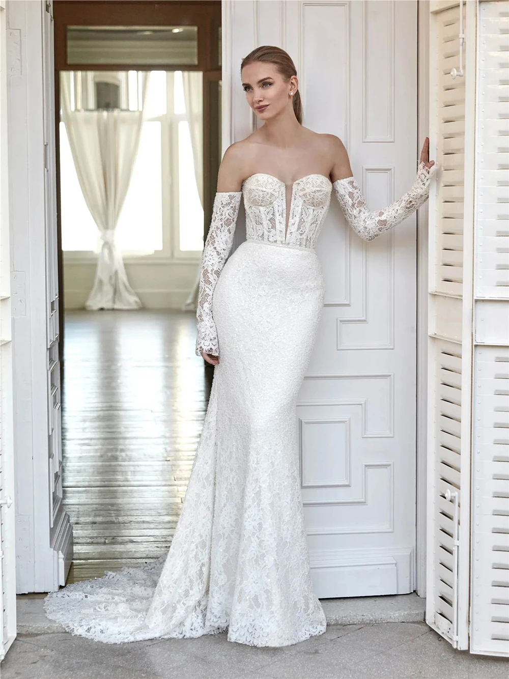 

Luxurious Mermaid Women's Wedding Dresses Off Shoulder Lace Appliques Bridal Gown Engagement Banquet Vestido De Novia Customized