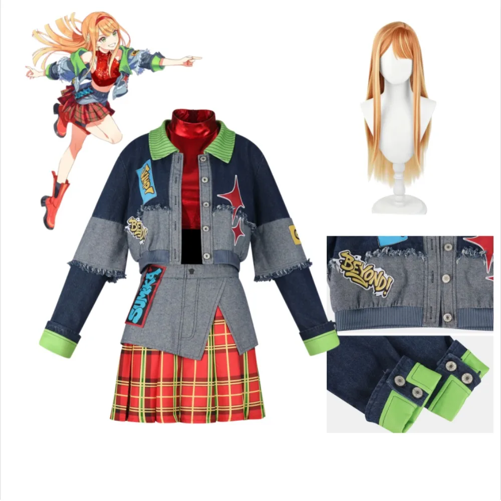 

Gakuen Idolmaster Kiyoka Shiun Cosplay Costume Plaid Skirt Stage Outfit Denim Jacket Full Set Adult Women Halloween Comic Con