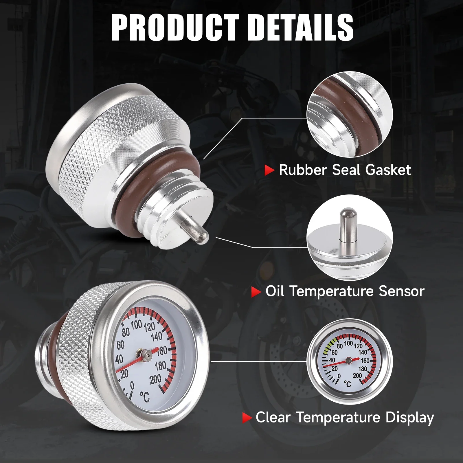 

Oil Temperature Gauge CNSPEED M20x2.5 Motorcycle Fuel Tank Cap Cover 0-200 Celsius Pointers Thermometer Dial Meter Black Silver