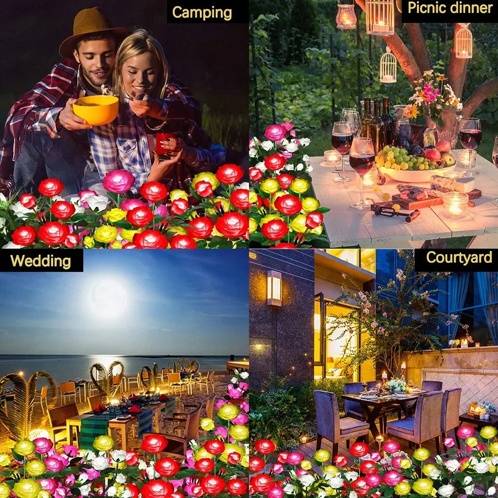 3/5 Heads Solar Lights Outdoor Solar Garden Waterproof Lights Rose Flower Lawn Lamp For Yard Patio Garden Patio Decoration