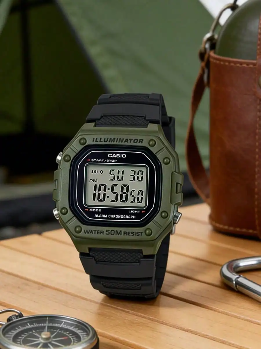 

Мужские кварцевые часы CASIO с оливково-зеленым корпусом, хронографом, полимерным ремешком, прочные тактические наручные часы для активного отдыха, походов и повседневного использования