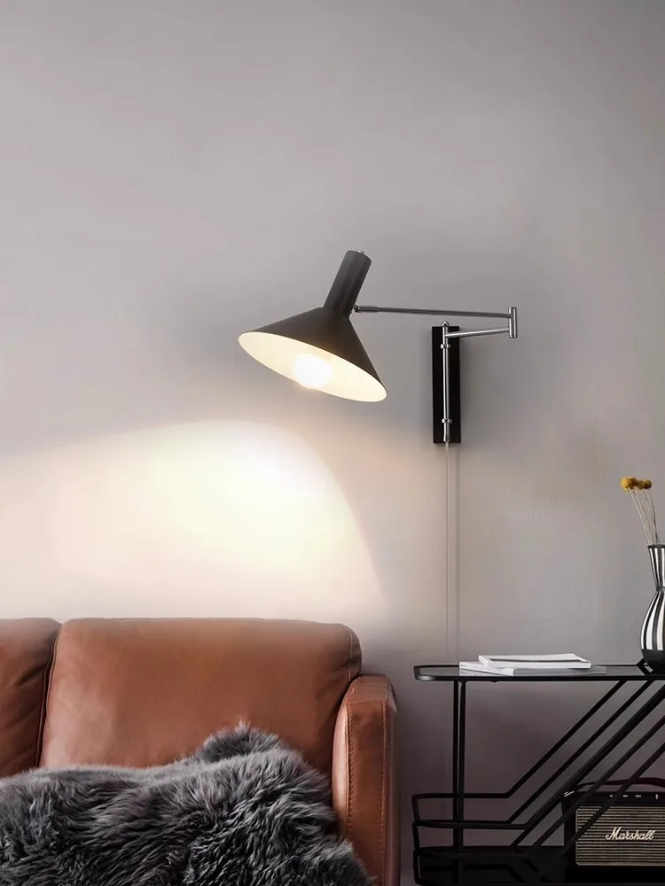 Black White Rotatable Wall Lights Bedside Bedroom Foyer Hotel Room Sconce American Retro Reading Lamp Bauhaus Rocker Wall Lamp