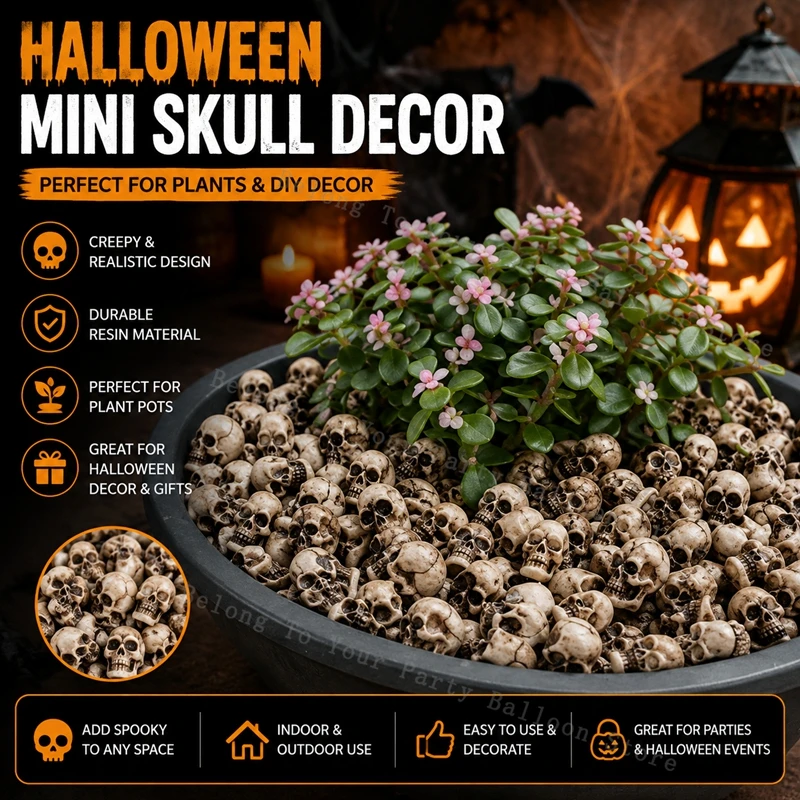 20Pcs Mini Skull Figurines Set, Skeleton Head Ornaments, Halloween  Party Decor  Collectable Landscape Garden Potted Plant Decor