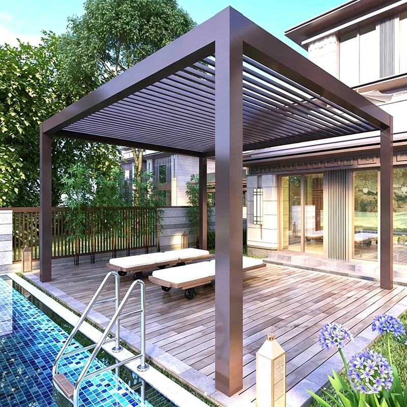 Aluminum Pergola Outdoor Louvered Roof Gazebo with Roller Blind Adjustable Canopy Pavilion for Patio Garden Carport Backyard