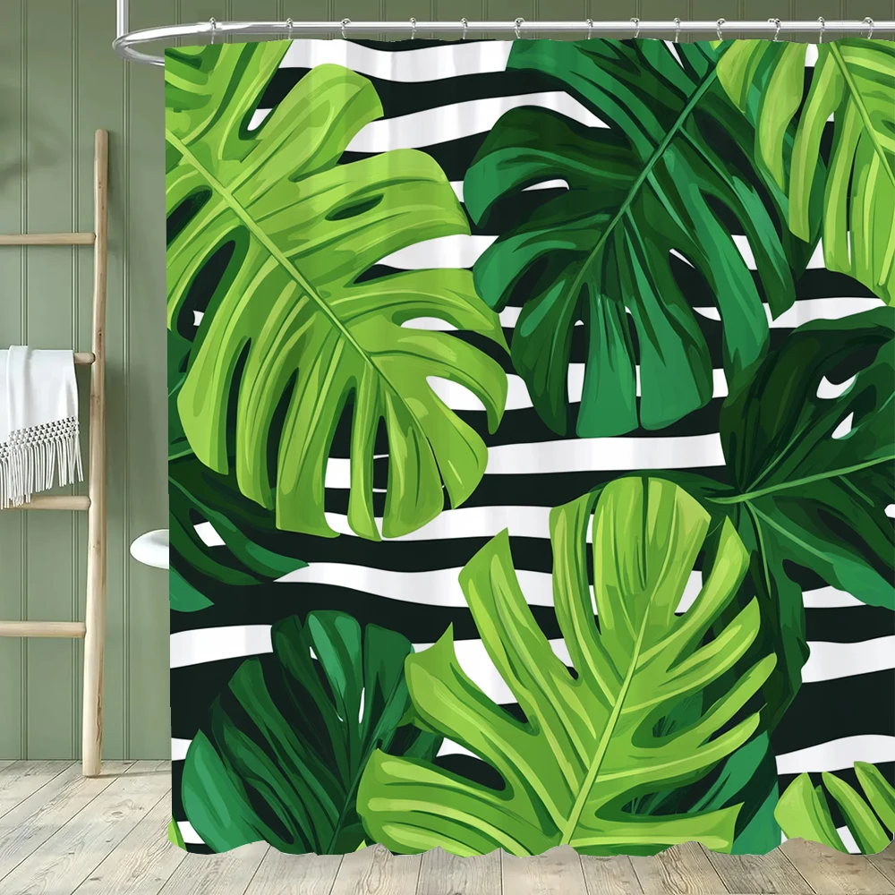 1 pc Green Plants, Leaves and Flowers Shower Curtains With Hooks Bathroom Curtains Printing Shower Curtain Home Decor Curtain
