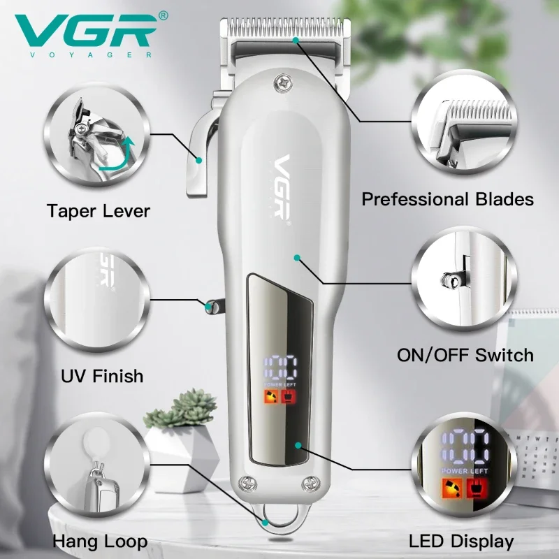 VGR Hair Trimmer Professional Hair Clipper Adjustable Hair Cutting Machine Electric Barber Digital Display Trimmer for Men V-278