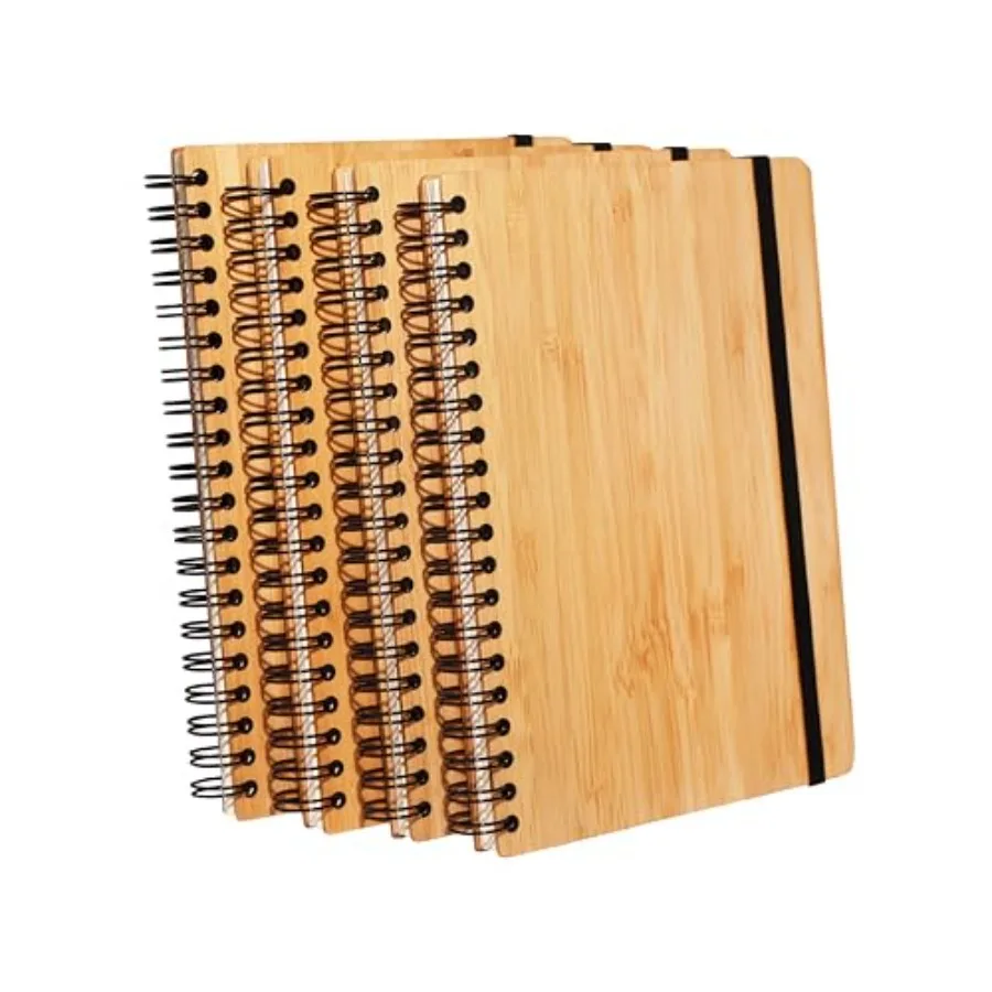 

4 Packs Lined Bamboo Notebook Journals Wooden Notebooks 80 Pages 5" * 7" Hardcover Notebook College Thick Paper Notebook Journa