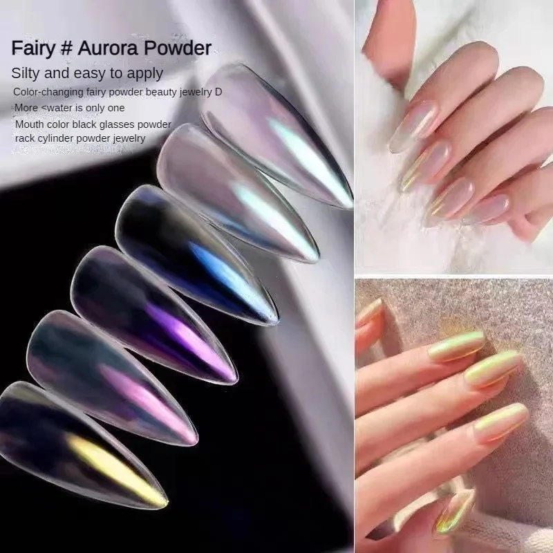 6 Stuks Aurora Nagel Poeder Metallic Spiegel Effect Holografische Kameleon Pigment Voor Nail Art Gel Polish Zeemeermin Dompelen